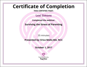 Certificate of Completion Parenting Webinar